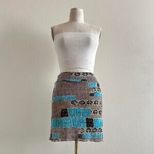 handmade brown blue abstract mesh mini skirt